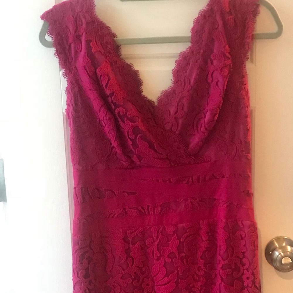 Tadashi Shoji raspberry lace knee length dress